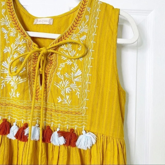 ALTAR'D STATE Mustard Yellow‎ Embroidered Tassel Boho Sleeveless Top - Picture 5 of 9